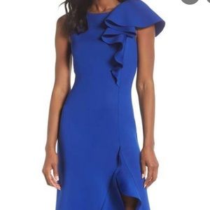 Eliza J Ruffled Slit Long Dress